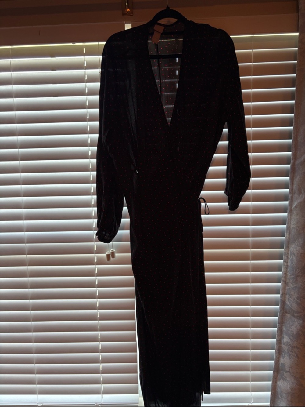 Black Long Sleeve Wrap Dress with Little Red Heart Detail